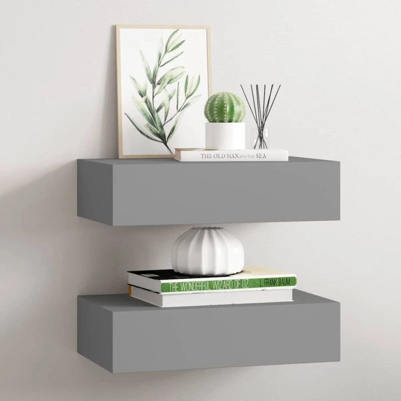 Image of VIDAXL Wall-mounted Drawer Shelves 2 pcs Grey 40x23.5x10cm mdf Vidaxl 8720286418710