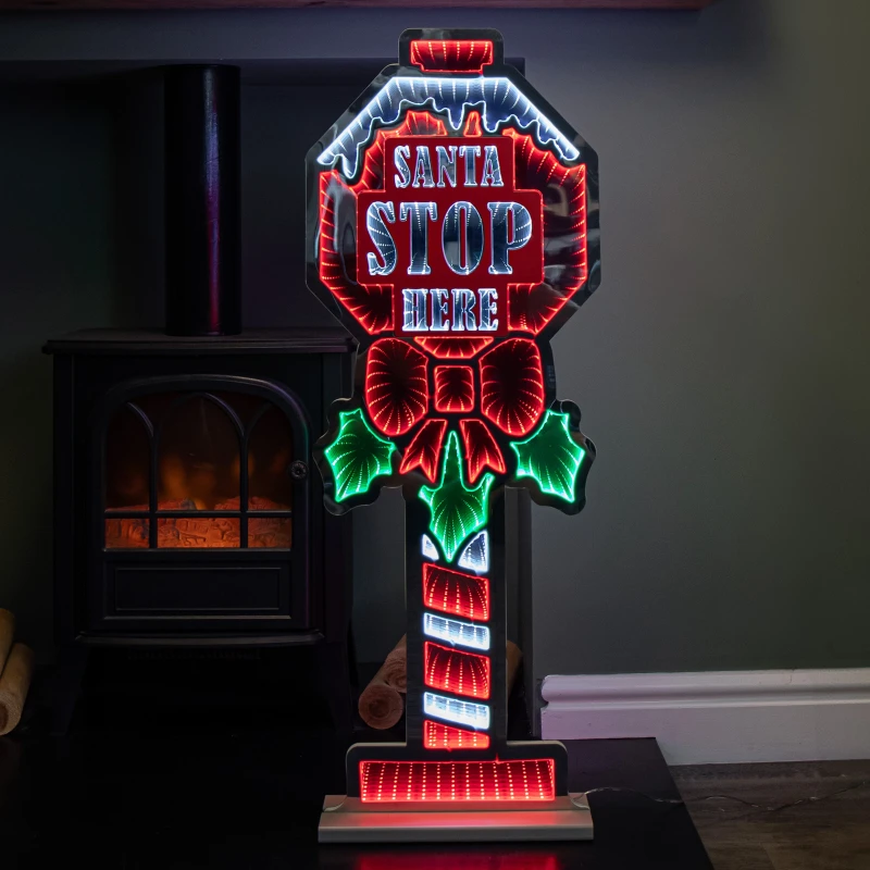 Image of 90cm Light up Santa Stop Here Sign Christmas Infinity Decoration with LEDs