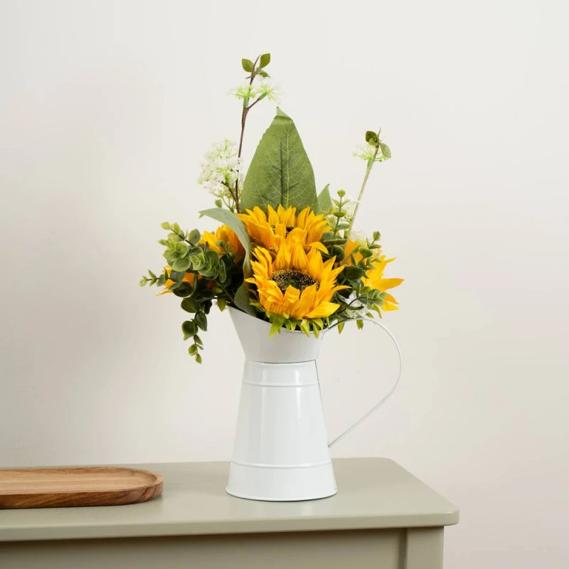 Image of Scottish Everlastings Ltd 43cm Sunflowers in Tin Pot in Yellow Yellow Unisex