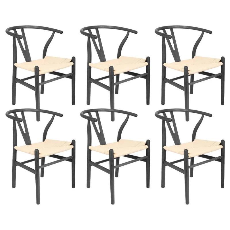 Image of Nicholas Winter 6x Beech Wood Scandi Danish Style Dining Chairs - Solid Wood Chairs in Black Unisex