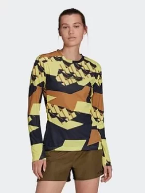 Image of adidas Terrex Primeblue Trail Graphic Long-sleeve Top, Black/White, Size S, Women