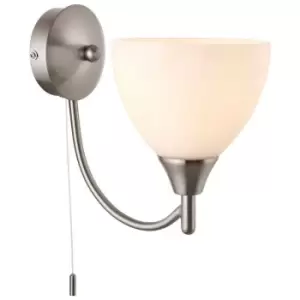 Image of Dimmable LED Wall Light Satin Chrome & Frosted Glass Shade Curved Lamp Lighting