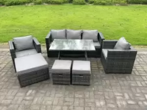 Image of Fimous 5 Seater Outdoor Dark Grey Rattan Lounge Complete Sofa Set with 2 Stools and Big Footstool
