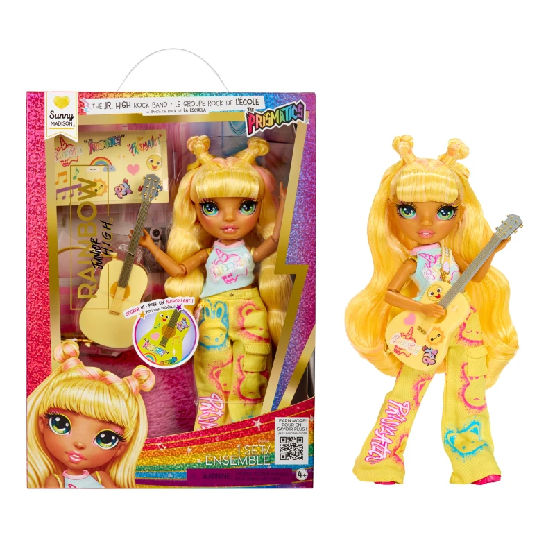 Image of Rainbow High Junior High Rock Band - Sunny Yellow - 23cm Fashion Doll with a Guitar Customise with Stickers Posable Cute Toys for Children Ages 4+