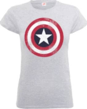 Image of Marvel Avengers Assemble Captain America Distressed Shield Womens T-Shirt - Grey - M