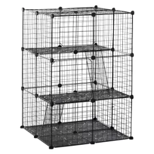 Image of Pet Playpen DIY Small Animal Cage Enclosure Metal Wire Fence 39 Panels with 3 Doors 2 Ramps for Kitten Bunny Chinchilla Pet Mink Black by PawHut
