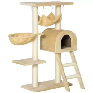 Image of Pawhut Cat Tree Tower Kitten Scratching Post And Hammock - Beige