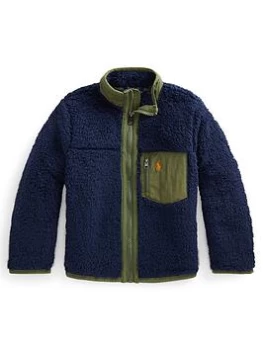 Image of Ralph Lauren Boys Denim Collection Zip Front Fleece Jacket - Navy, Size Age: 8 Years=S