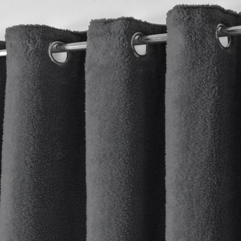 Image of Velosso Teddy Fleece Readymade Eyelet Curtains in Charcoal Size: 168cm width x 229cm drop Charcoal Unisex 168cm width x 229cm drop