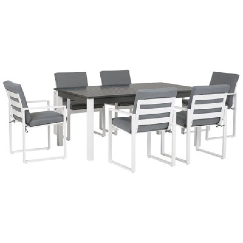 Image of Beliani Garden Dining Set 6 Seater Pancole With Cushions Metal Grey