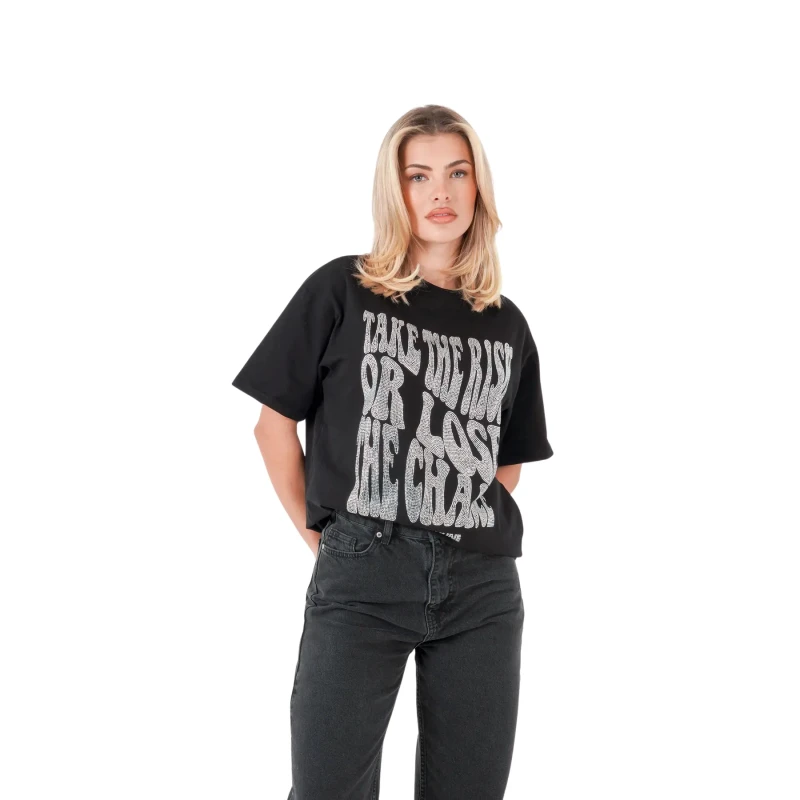 Image of Sixth June Womens rhinestone text t-shirt Sixth June Noir Female L