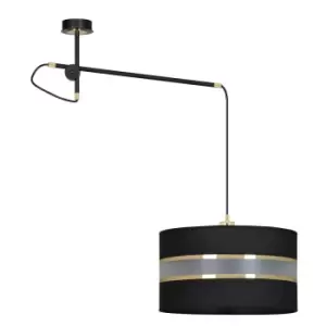 Image of Korno Black Pendant Ceiling Light with Black, Gold Fabric Shades, 1x E27