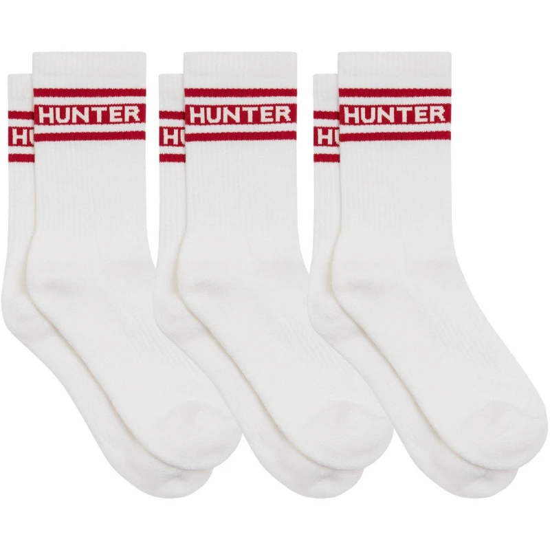 Image of Hunter 3 Pack Crew Socks Unisex Br White/Red unisex 9-12