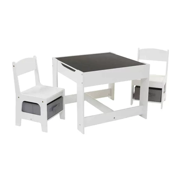 Image of Liberty House Toys Kids White and Grey Table and 2 Chairs Set with Storage Bins