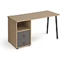 Image of Rectangular A-frame Desk Kendal Oak, Onyx Grey Drawers Wood/Metal A-Frame Legs Charcoal Sparta 1400 x 600 x 730mm