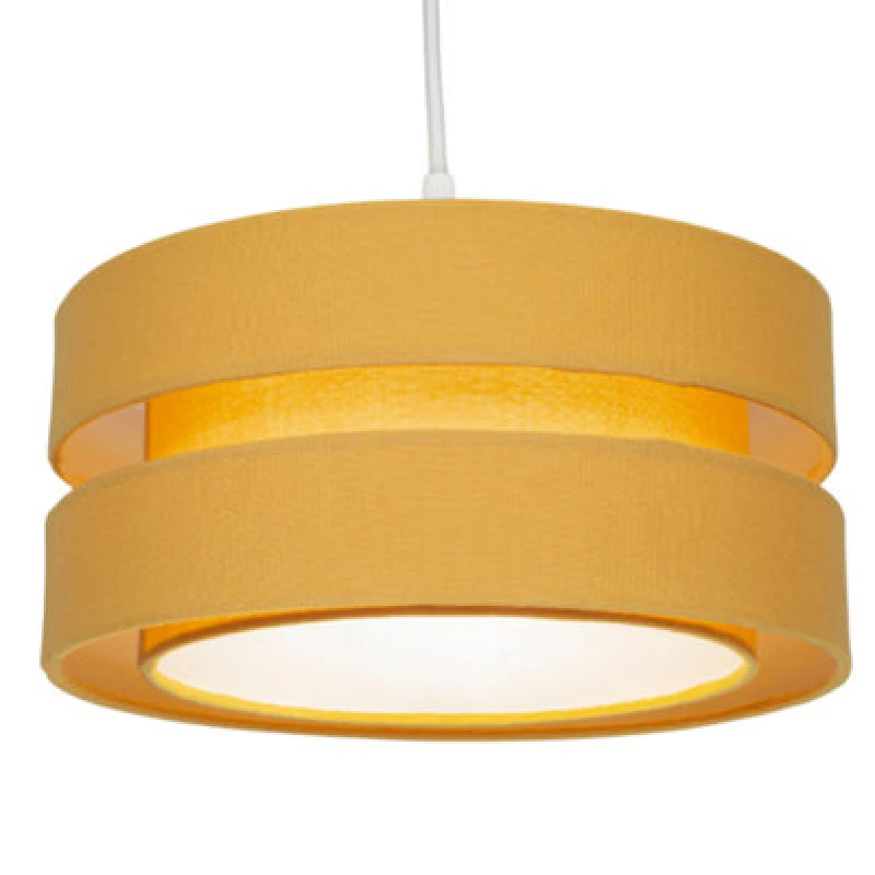Image of Happy Homewares Contemporary Quality Ochre Linen Fabric Triple Tier Ceiling Pendant Light Shade