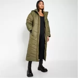 Image of I Saw It First Petite Chevron Padded Maxi Coat - Green