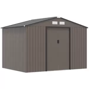 Image of Outsunny - 9 x 6FT Outdoor Storage Garden Shed Sliding Door Galvanised Metal Brown - Brown