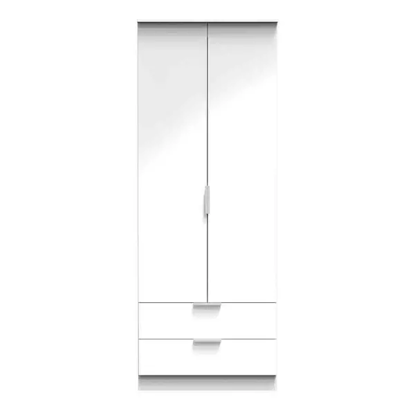 Image of Welcome Furniture Ready Assembled Plymouth 2 Door 2 Drawer Wardrobe In White Gloss