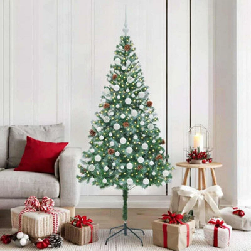 Image of vidaXL Artificial Christmas Tree with Stand, White Balls Green 180cm PVC and Steel, Green 3396717
