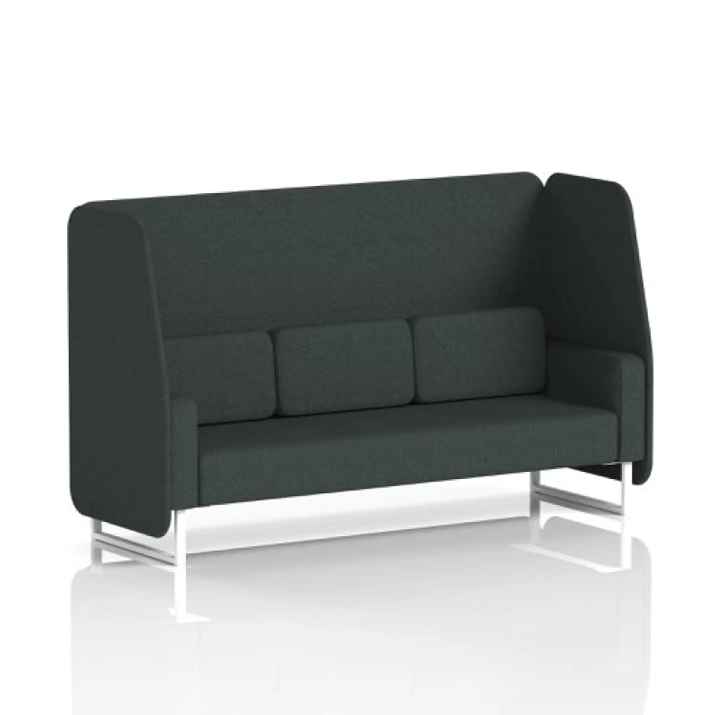 Image of Brixworth 3 Seater Open Office Booth with White Legs in Rivet Fabric - Charcoal Panels and Sofa