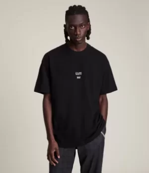 Image of AllSaints Mens Dixon Crew T-Shirt, Jet Black, Size: M