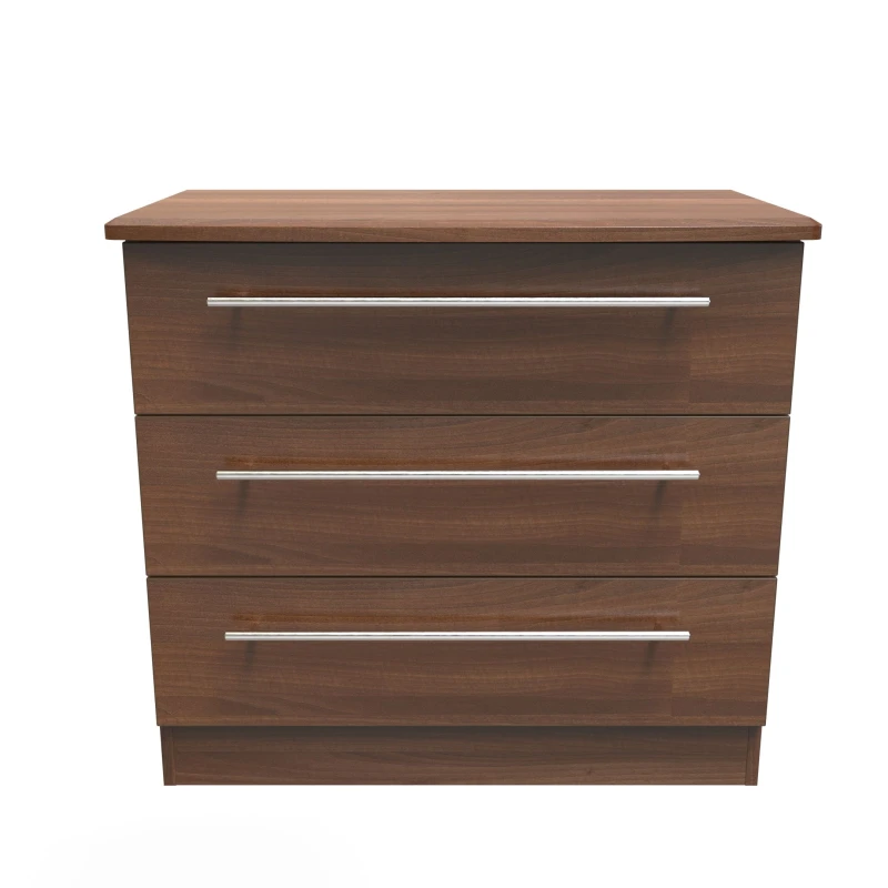 Image of Welcome Furniture Ready Assembled Edina 3 Drawer Chest - Noche Walnut, Brown SHE010N