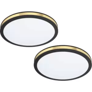 Image of 2 PACK Wall Flush Ceiling Light Colour Black Shade White Gold Plastic LED 12W