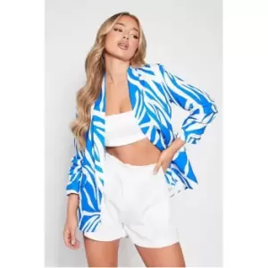 Image of I Saw It First Blue Zebra Print Ruched Sleeve Blazer - Blue
