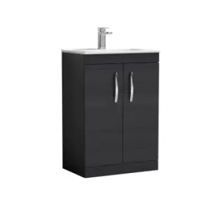 Image of Nuie Athena 600 Floor Standing 2-door Vanity & Minimalist Basin - Black Woodgrain