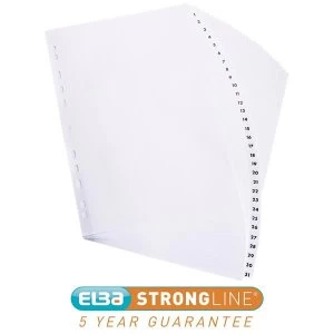 Image of Elba A4 Strongline Mylar reinforced Dividers Europunched 1 31 Clear Tabs White Single