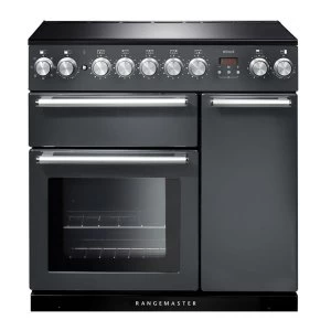 Image of Rangemaster NEX90EISLC 106180 90cm Induction Range Cooker in Slate with Chrome Trim