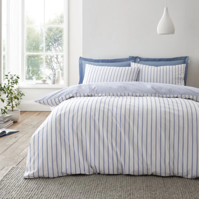 Image of Bianca Hampton Stripe Duvet Cover Bedding Set Blue
