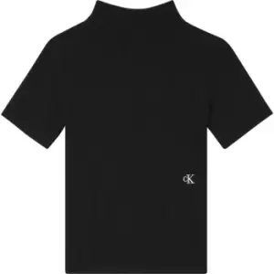 Image of Calvin Klein Jeans Shiny Rib High Neck Short Sleeve - Black