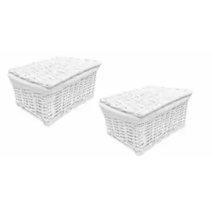 Image of Set of 2 Lidded Wicker Storage Basket With Lining Xmas Hamper Basket [Set of 2 Large 40X30X20 cm,White]