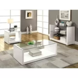 Image of Sandro High Gloss And Glass Coffee Side Console Table Living Room Set
