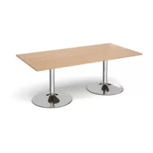 Image of Trumpet base rectangular boardroom table 2000mm x 1000mm - chrome base and beech top