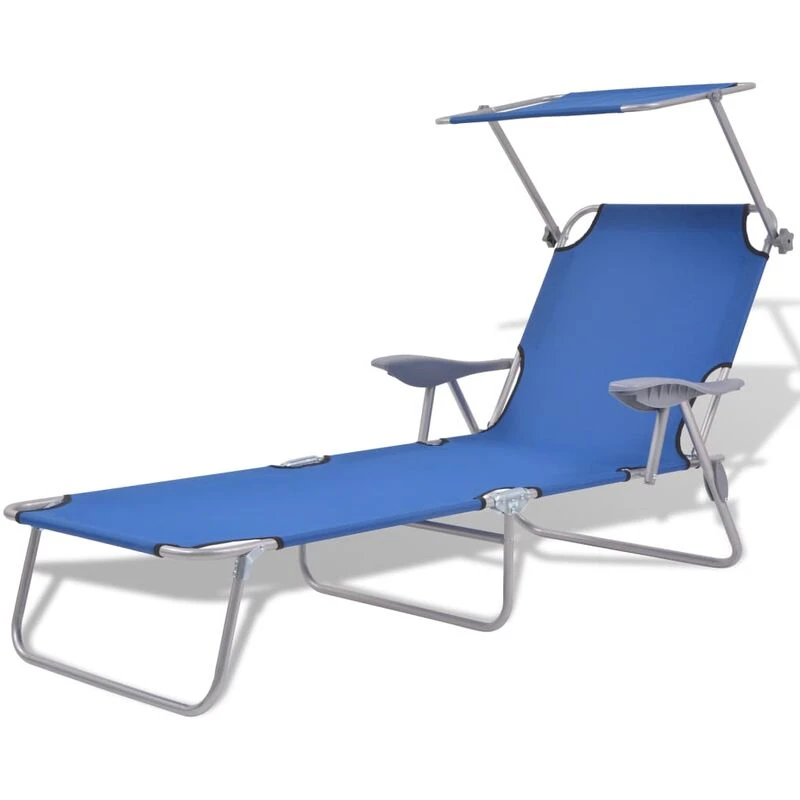 Image of vidaXL Outdoor Sun Lounger with Canopy Patio Furniture Blue Steel 58x189x27 cm