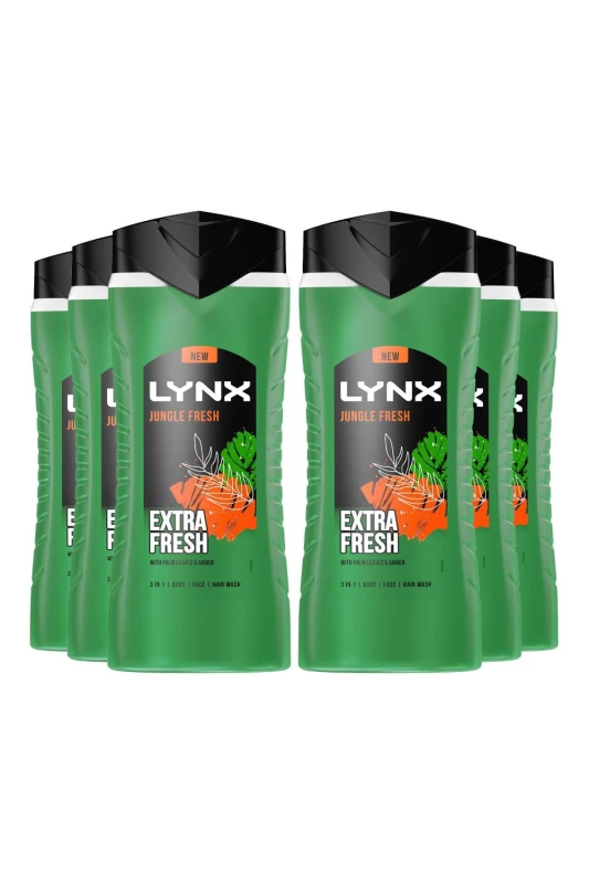 Image of Lynx 3in1 Body, Face & Hair Wash 'Shower Gel' 500ml 6 Pack Green male
