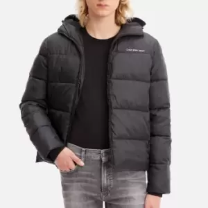 Image of Calvin Klein Jeans Logo Hooded Polyester Padded Coat - L