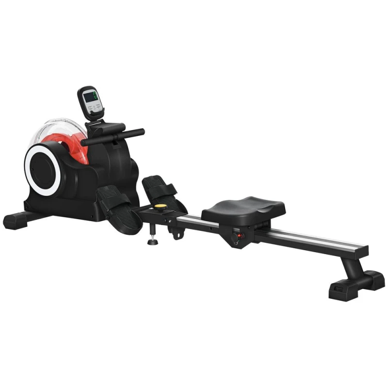 Image of SPORTNOW Foldable Water Rowing Machine with Wheels and LCD Monitor Black