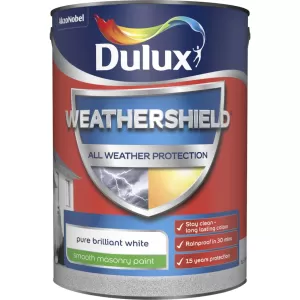 Image of Dulux Weathershield All Weather Protection Pure Brilliant White Smooth Masonry Paint 5L