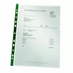 Image of Leitz Premium Everyday Punched Pocket with Green Strip, Holds up to 20