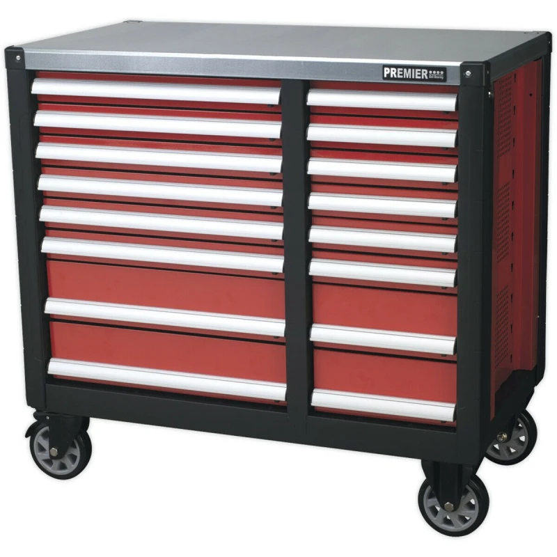 Image of Loops 16 Drawer Mobile Workstation - Ball Bearing Slides - Heavy Gauge Steel - Wheeled Metallics