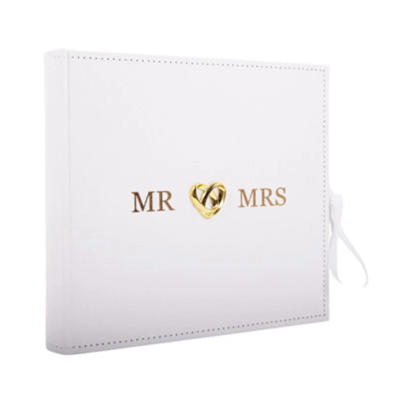 Image of Happy Homewares Beautiful Ivory Suede Wedding Album Holding 160 4 X 6 Photos With Gold Hearts