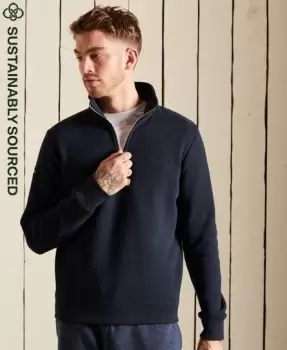Image of Superdry Mens Vintage Logo Embroidered Zip Henley Sweatshirt Navy / Eclipse Navy - Size: S