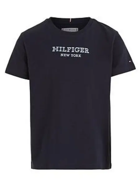 Image of Tommy Hilfiger Girls Monotype Foil Print Short Sleeve T-Shirt - Navy, Size Age: 14 Years, Women