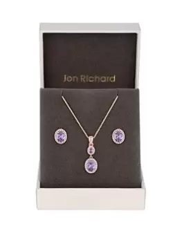 Image of Jon Richard Rose Gold-Plated and Lavender Cubic Zirconia Oval Set - Gift Boxed, Rose Gold, Women