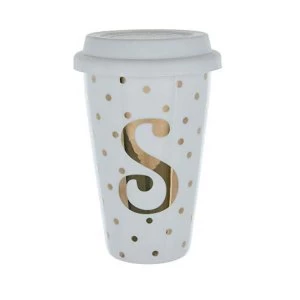 Image of Initials S Double Walled Travel Mug With Silicone Lid - Gold Spots