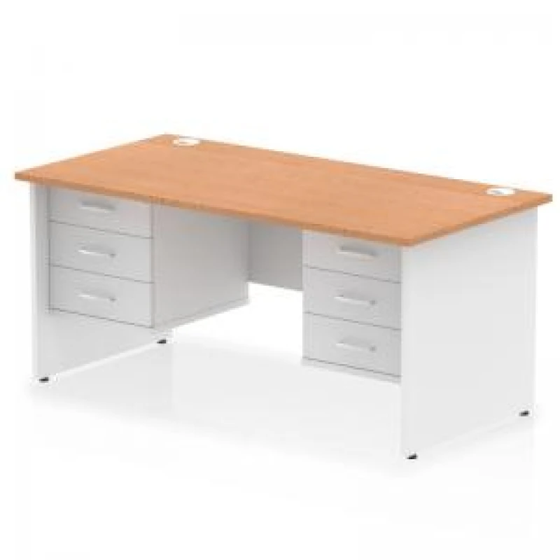 Image of Impulse Impulse 1600 x 800mm Straight Office Desk Oak Top White Panel End Leg with 2 x 3 Drawer Fixed Pedestal MIRDP16FP3FP3OAKWHT
